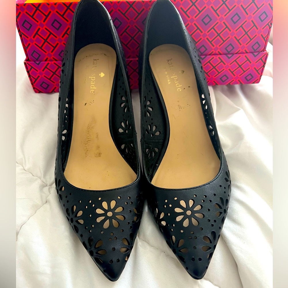 Kate Spade Floral Cutout Heels - 7.5 - Black